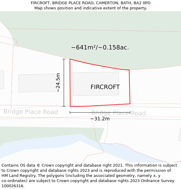 FIRCROFT, BRIDGE PLACE ROAD, CAMERTON, BATH, BA2 0PD: Plot and title map