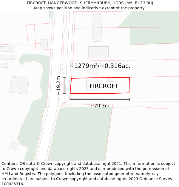 FIRCROFT, HANGERWOOD, SHERMANBURY, HORSHAM, RH13 8HJ: Plot and title map