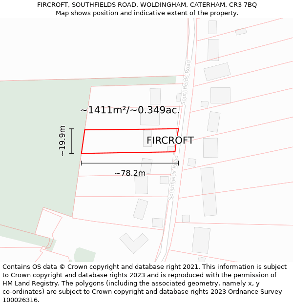 FIRCROFT, SOUTHFIELDS ROAD, WOLDINGHAM, CATERHAM, CR3 7BQ: Plot and title map