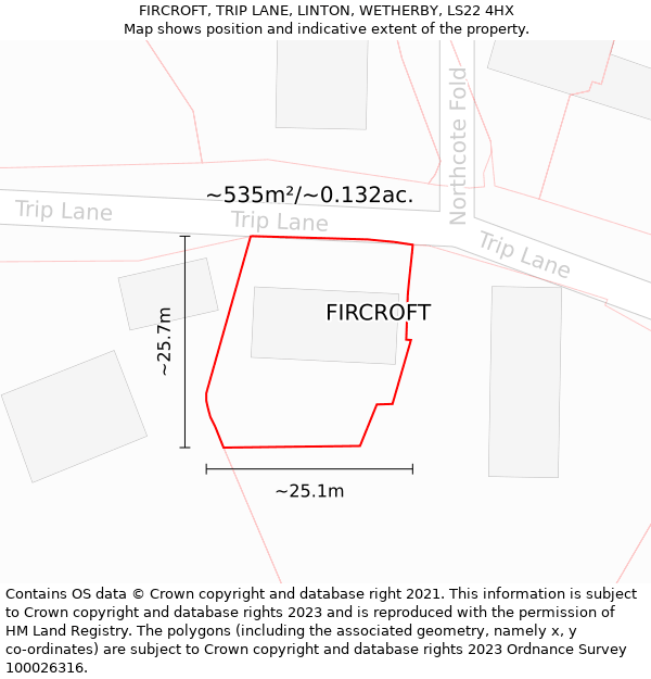 FIRCROFT, TRIP LANE, LINTON, WETHERBY, LS22 4HX: Plot and title map