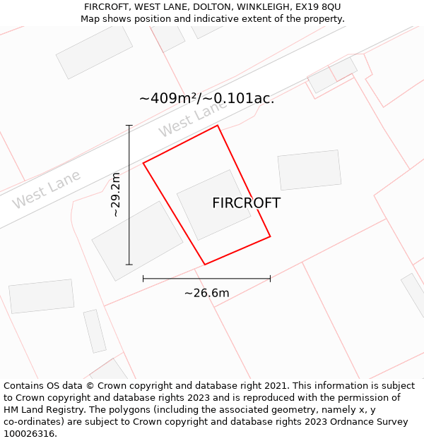 FIRCROFT, WEST LANE, DOLTON, WINKLEIGH, EX19 8QU: Plot and title map