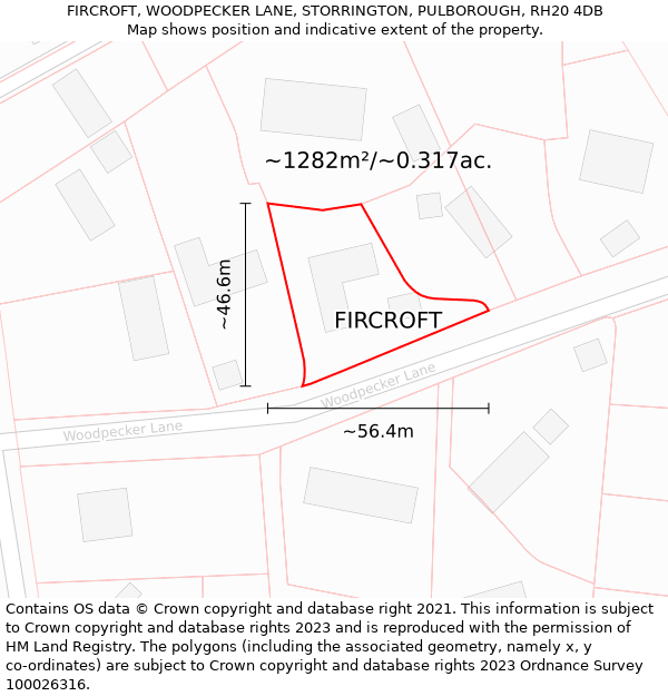 FIRCROFT, WOODPECKER LANE, STORRINGTON, PULBOROUGH, RH20 4DB: Plot and title map