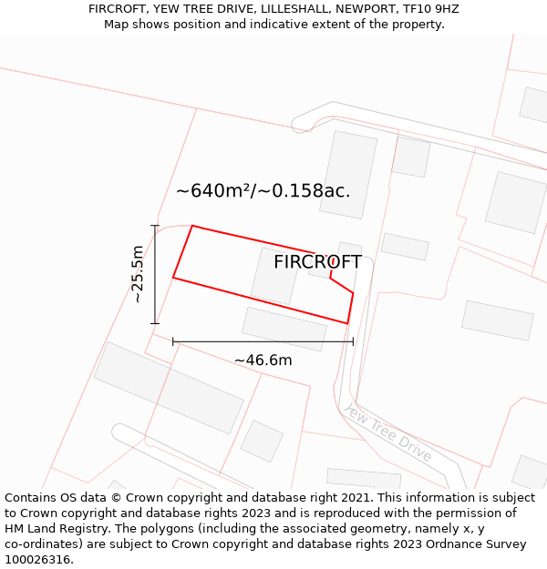 FIRCROFT, YEW TREE DRIVE, LILLESHALL, NEWPORT, TF10 9HZ: Plot and title map