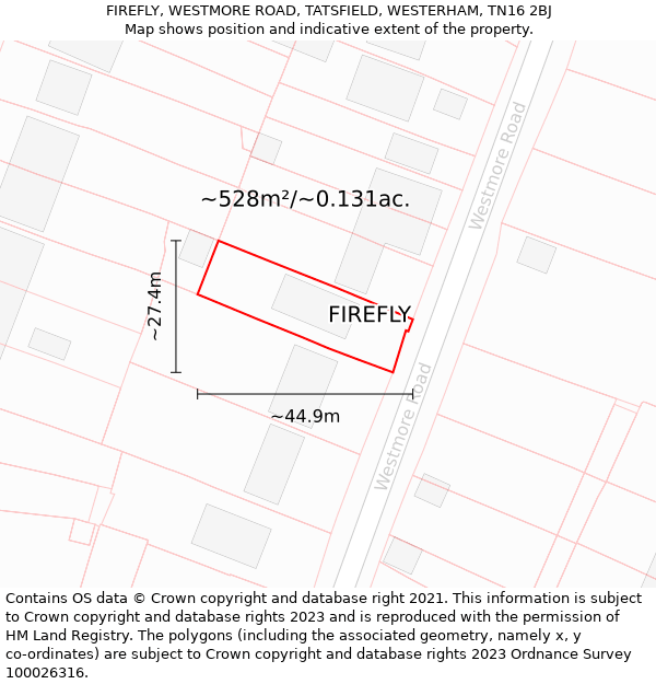 FIREFLY, WESTMORE ROAD, TATSFIELD, WESTERHAM, TN16 2BJ: Plot and title map