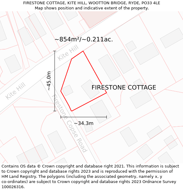 FIRESTONE COTTAGE, KITE HILL, WOOTTON BRIDGE, RYDE, PO33 4LE: Plot and title map