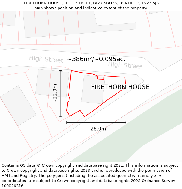 FIRETHORN HOUSE, HIGH STREET, BLACKBOYS, UCKFIELD, TN22 5JS: Plot and title map