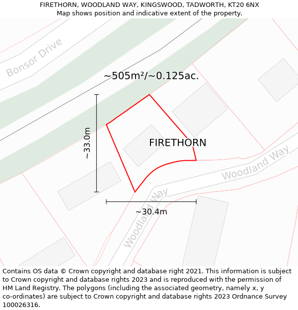 FIRETHORN, WOODLAND WAY, KINGSWOOD, TADWORTH, KT20 6NX: Plot and title map