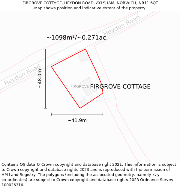 FIRGROVE COTTAGE, HEYDON ROAD, AYLSHAM, NORWICH, NR11 6QT: Plot and title map