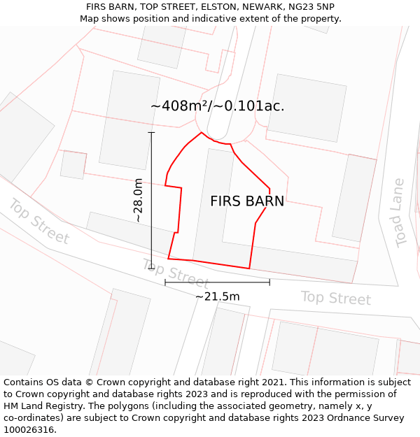 FIRS BARN, TOP STREET, ELSTON, NEWARK, NG23 5NP: Plot and title map