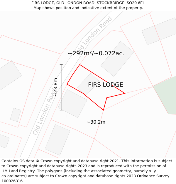 FIRS LODGE, OLD LONDON ROAD, STOCKBRIDGE, SO20 6EL: Plot and title map