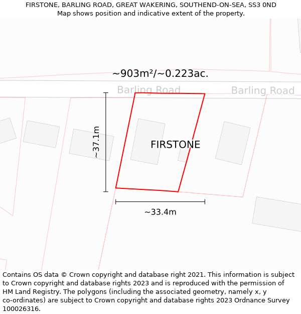 FIRSTONE, BARLING ROAD, GREAT WAKERING, SOUTHEND-ON-SEA, SS3 0ND: Plot and title map