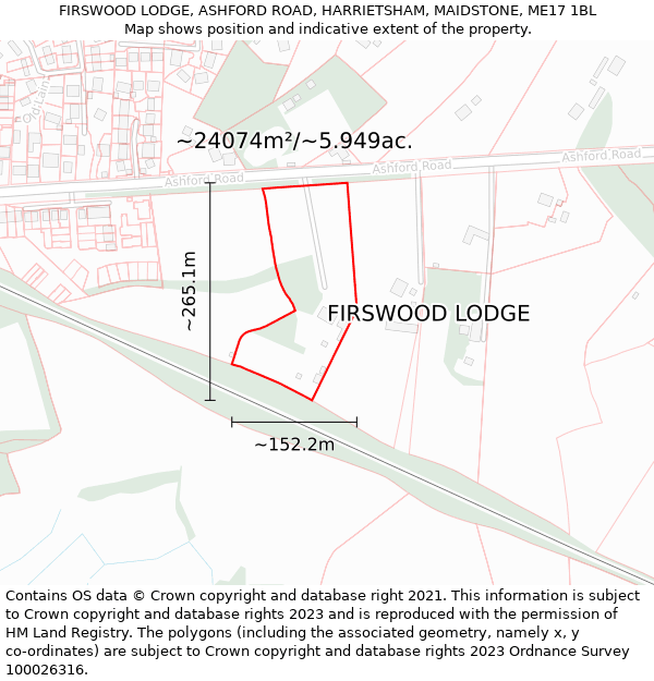 FIRSWOOD LODGE, ASHFORD ROAD, HARRIETSHAM, MAIDSTONE, ME17 1BL: Plot and title map