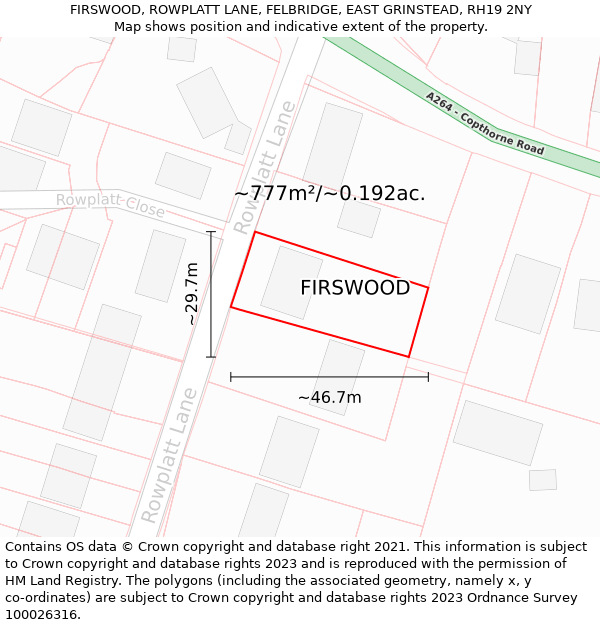 FIRSWOOD, ROWPLATT LANE, FELBRIDGE, EAST GRINSTEAD, RH19 2NY: Plot and title map