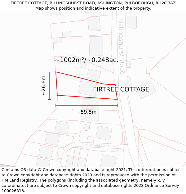 FIRTREE COTTAGE, BILLINGSHURST ROAD, ASHINGTON, PULBOROUGH, RH20 3AZ: Plot and title map