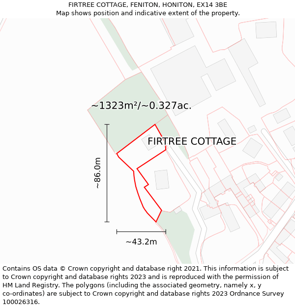 FIRTREE COTTAGE, FENITON, HONITON, EX14 3BE: Plot and title map