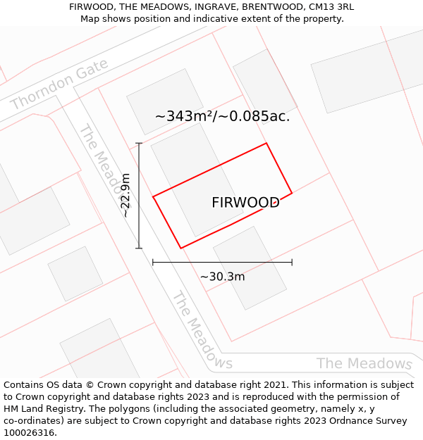 FIRWOOD, THE MEADOWS, INGRAVE, BRENTWOOD, CM13 3RL: Plot and title map