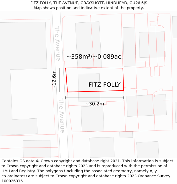 FITZ FOLLY, THE AVENUE, GRAYSHOTT, HINDHEAD, GU26 6JS: Plot and title map
