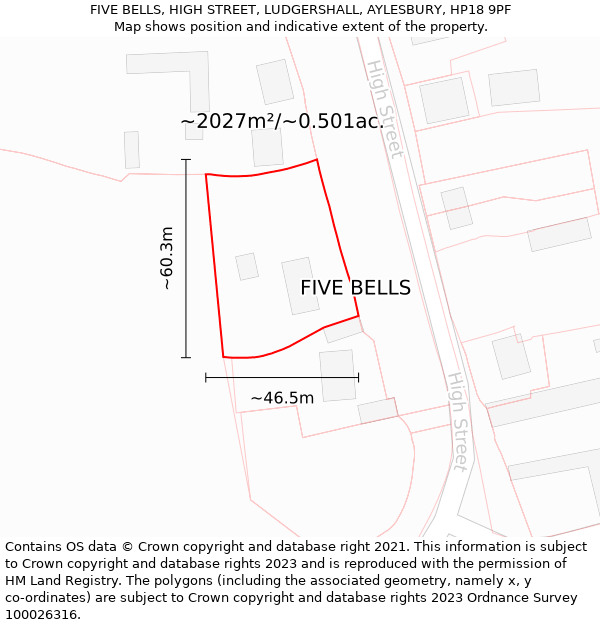 FIVE BELLS, HIGH STREET, LUDGERSHALL, AYLESBURY, HP18 9PF: Plot and title map