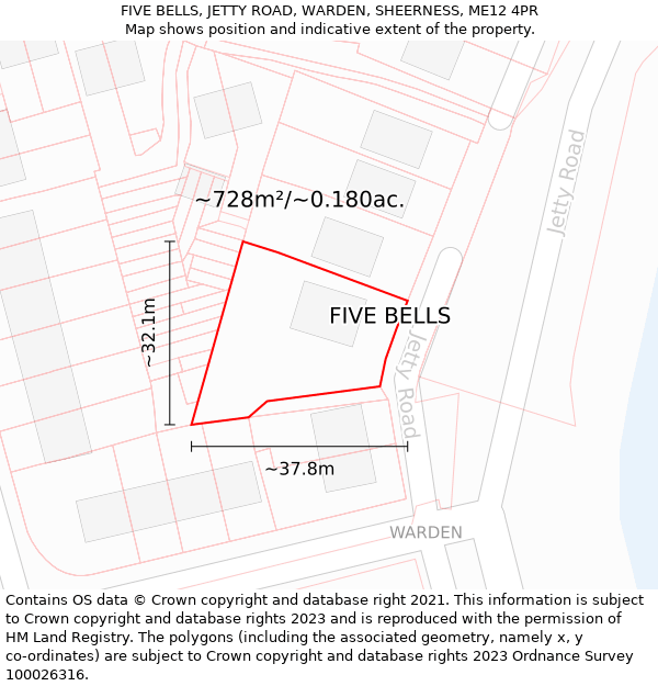 FIVE BELLS, JETTY ROAD, WARDEN, SHEERNESS, ME12 4PR: Plot and title map