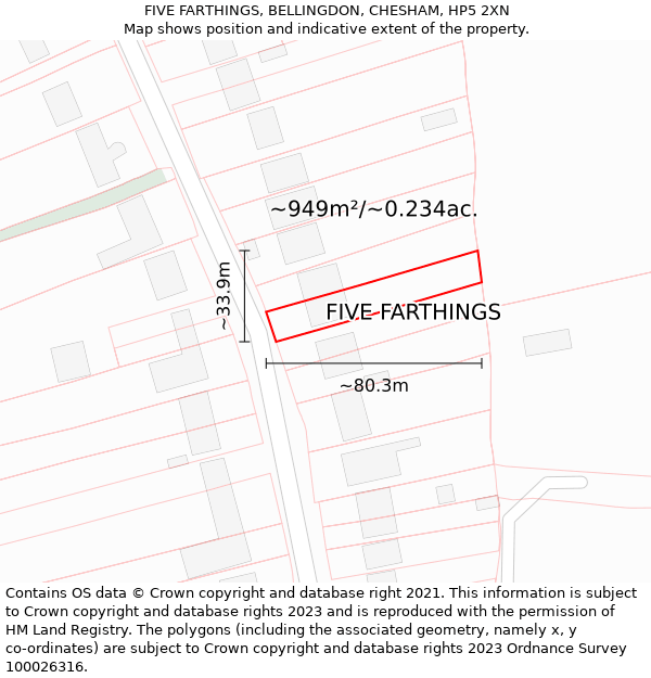 FIVE FARTHINGS, BELLINGDON, CHESHAM, HP5 2XN: Plot and title map