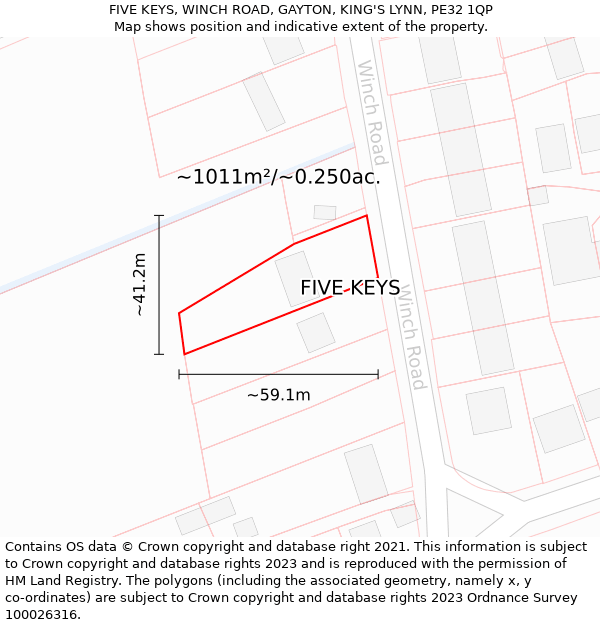 FIVE KEYS, WINCH ROAD, GAYTON, KING'S LYNN, PE32 1QP: Plot and title map