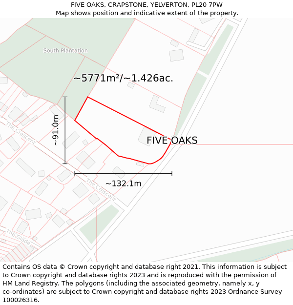 FIVE OAKS, CRAPSTONE, YELVERTON, PL20 7PW: Plot and title map