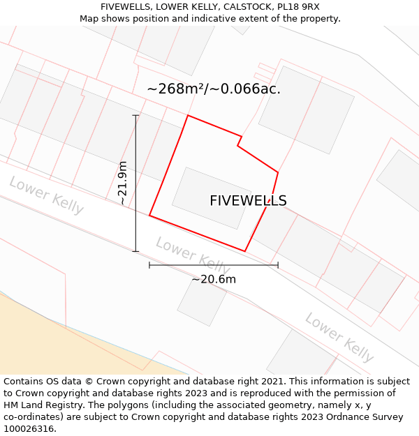 FIVEWELLS, LOWER KELLY, CALSTOCK, PL18 9RX: Plot and title map