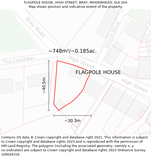 FLAGPOLE HOUSE, HIGH STREET, BRAY, MAIDENHEAD, SL6 2AA: Plot and title map