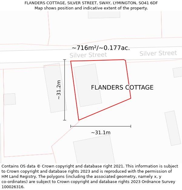 FLANDERS COTTAGE, SILVER STREET, SWAY, LYMINGTON, SO41 6DF: Plot and title map