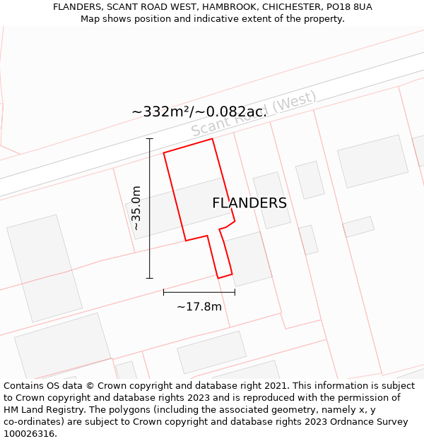 FLANDERS, SCANT ROAD WEST, HAMBROOK, CHICHESTER, PO18 8UA: Plot and title map