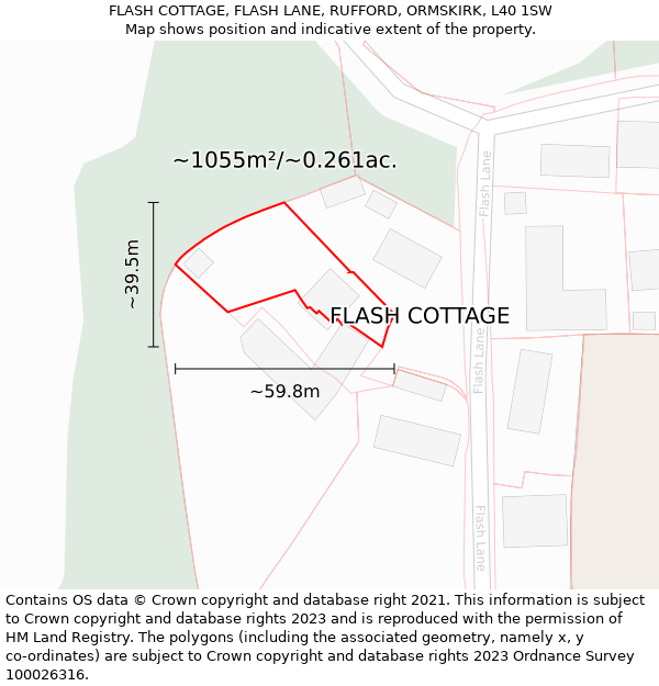 FLASH COTTAGE, FLASH LANE, RUFFORD, ORMSKIRK, L40 1SW: Plot and title map