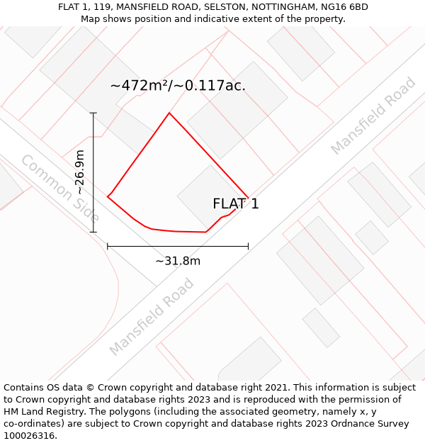 FLAT 1, 119, MANSFIELD ROAD, SELSTON, NOTTINGHAM, NG16 6BD: Plot and title map