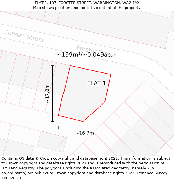 FLAT 1, 137, FORSTER STREET, WARRINGTON, WA2 7AX: Plot and title map