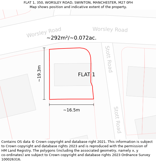 FLAT 1, 350, WORSLEY ROAD, SWINTON, MANCHESTER, M27 0FH: Plot and title map