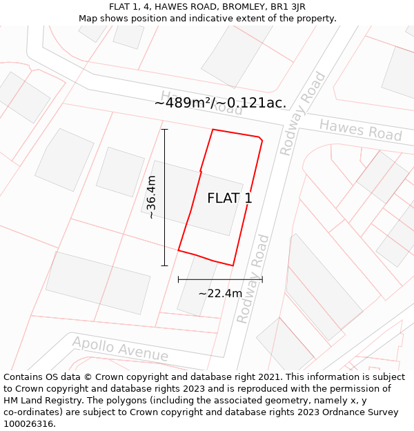 FLAT 1, 4, HAWES ROAD, BROMLEY, BR1 3JR: Plot and title map