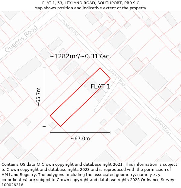 FLAT 1, 53, LEYLAND ROAD, SOUTHPORT, PR9 9JG: Plot and title map