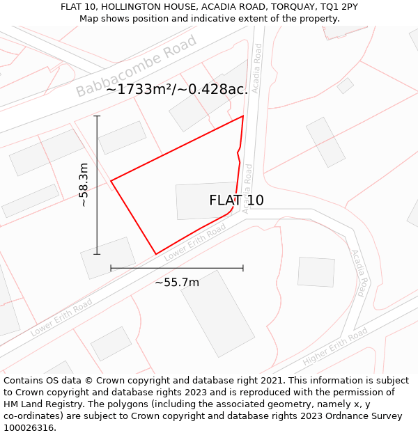 FLAT 10, HOLLINGTON HOUSE, ACADIA ROAD, TORQUAY, TQ1 2PY: Plot and title map