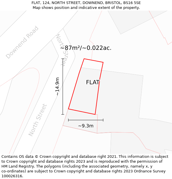 FLAT, 124, NORTH STREET, DOWNEND, BRISTOL, BS16 5SE: Plot and title map