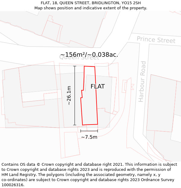 FLAT, 18, QUEEN STREET, BRIDLINGTON, YO15 2SH: Plot and title map