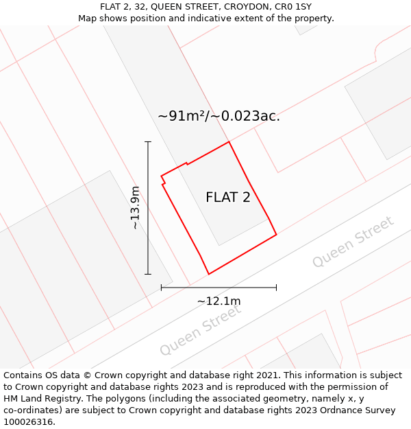 FLAT 2, 32, QUEEN STREET, CROYDON, CR0 1SY: Plot and title map