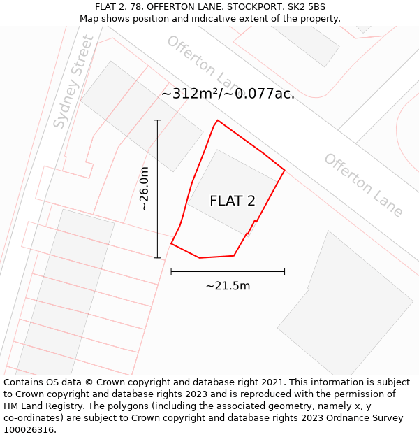 FLAT 2, 78, OFFERTON LANE, STOCKPORT, SK2 5BS: Plot and title map