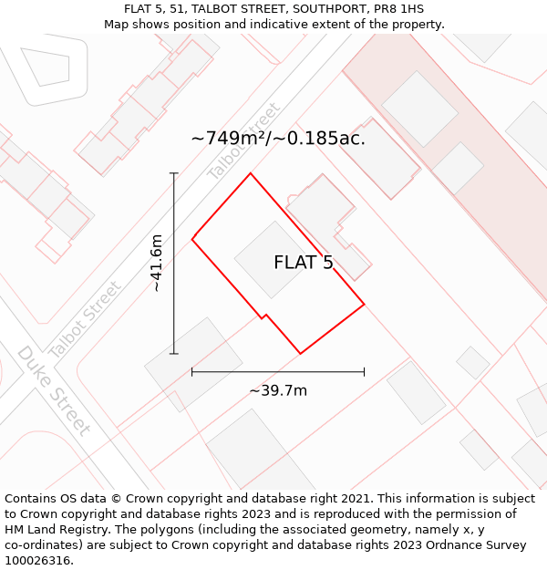 FLAT 5, 51, TALBOT STREET, SOUTHPORT, PR8 1HS: Plot and title map