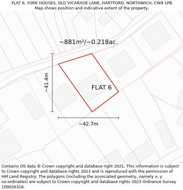 FLAT 6, YORK HOUSES, OLD VICARAGE LANE, HARTFORD, NORTHWICH, CW8 1PB: Plot and title map