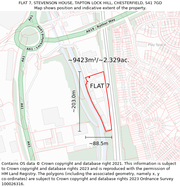 FLAT 7, STEVENSON HOUSE, TAPTON LOCK HILL, CHESTERFIELD, S41 7GD: Plot and title map