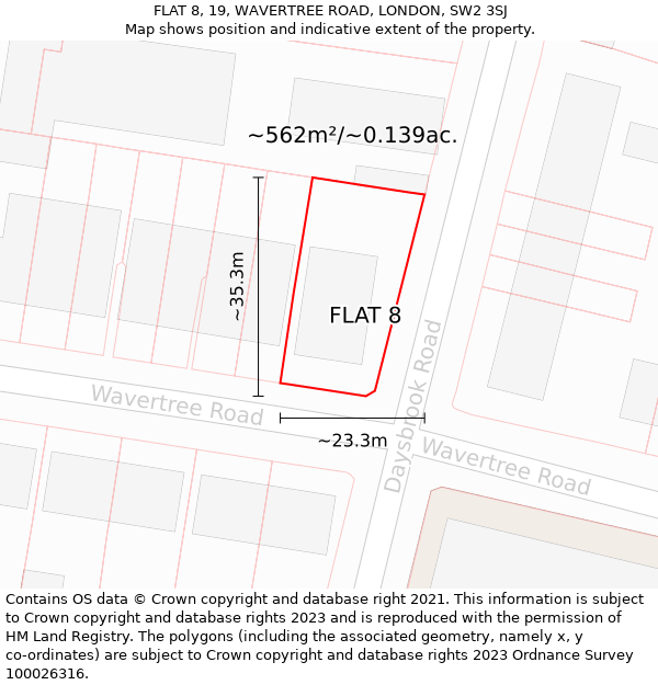 FLAT 8, 19, WAVERTREE ROAD, LONDON, SW2 3SJ: Plot and title map