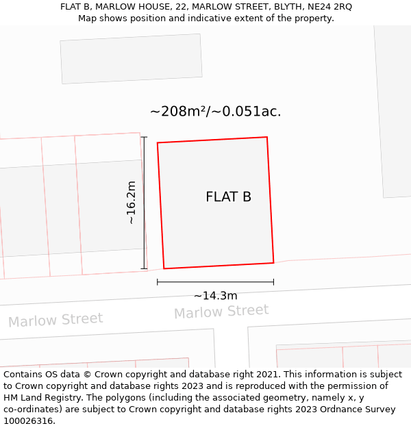 FLAT B, MARLOW HOUSE, 22, MARLOW STREET, BLYTH, NE24 2RQ: Plot and title map