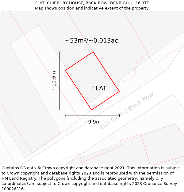 FLAT, CHIRBURY HOUSE, BACK ROW, DENBIGH, LL16 3TE: Plot and title map