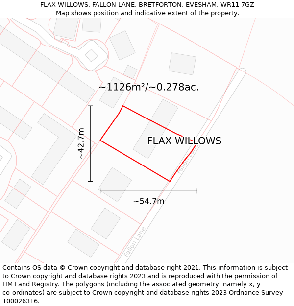 FLAX WILLOWS, FALLON LANE, BRETFORTON, EVESHAM, WR11 7GZ: Plot and title map