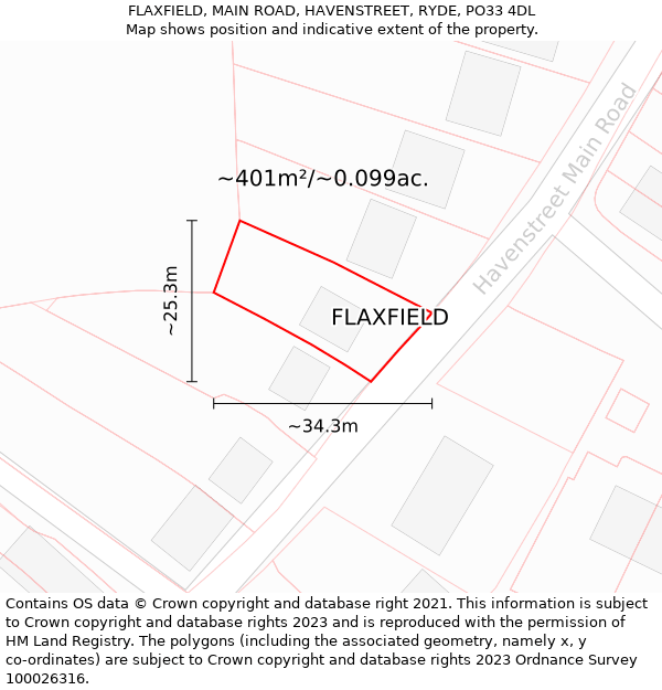 FLAXFIELD, MAIN ROAD, HAVENSTREET, RYDE, PO33 4DL: Plot and title map