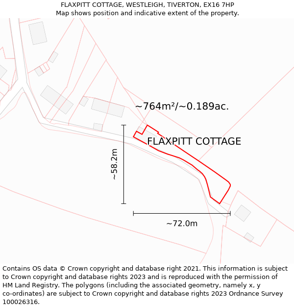 FLAXPITT COTTAGE, WESTLEIGH, TIVERTON, EX16 7HP: Plot and title map
